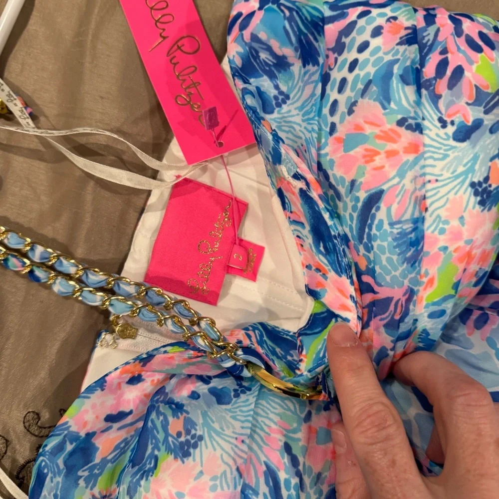 Lilly Pulitzer Blue Pink Floral Strapless Maxi Dress - Picture 9 of 9
